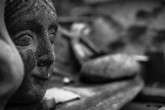 Concrete sculptures of female figures in the sculptor house Lutsk Ukraine