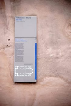 Mainz,Germany - March 24,2017: A notice board with the blueprint of the interior of the baroque hall church of St. Peter,a historic building of modern times on March 24,2017 in Mainz.
