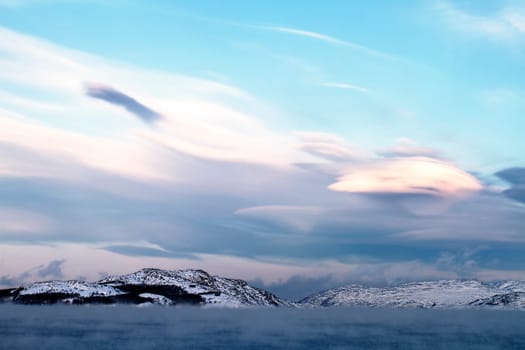 fjord landscape fog winter