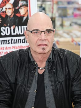 Drummer Klaus Selmke on a promotional tour with the cult band City for the new CD "Das Blut so laut"" on 10.04.2017 in Magdeburg"