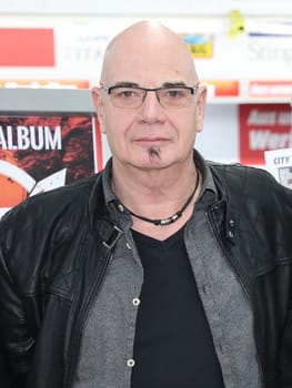 Drummer Klaus Selmke on a promotional tour with the cult band City for the new CD "Das Blut so laut"" on 10.04.2017 in Magdeburg"
