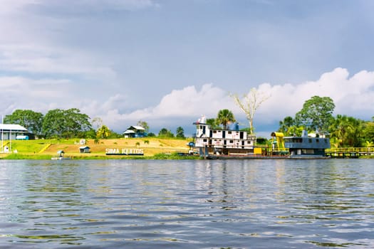 Town of Sima on the shore of the Amazon River near Iquitos, Peru