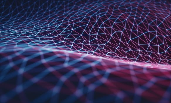 3D illustration, embossed mesh representing internet connections, cloud computing and neural network.