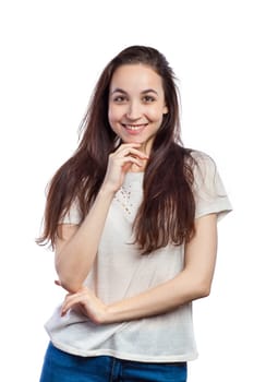Portrait of a beautiful smiling woman, isolated on white