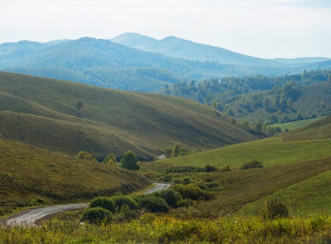 Road at the mountains, horisontal panorama