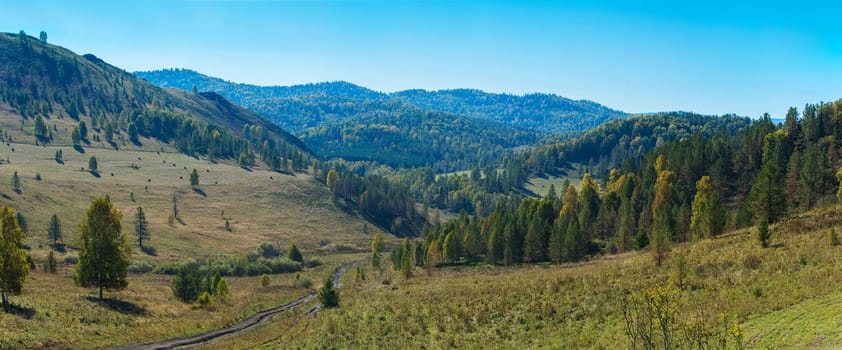 Road at the mountains, horisontal panorama