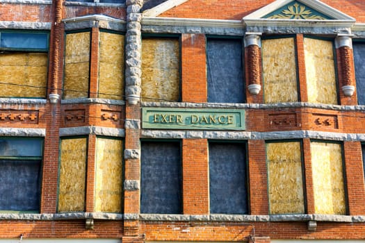 Old historic abandoned brick building in Butte, Montana