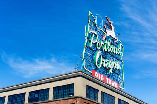 Iconic Portland, Oregon sign in downtown Portland, Oregon