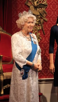 London, United Kingdom - March 20, 2017: Queen Elizabeth ii 2 portrait waxwork wax figure at museum, London