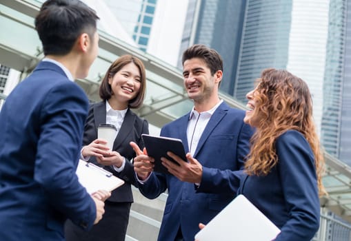 Business team discuss at outdoor