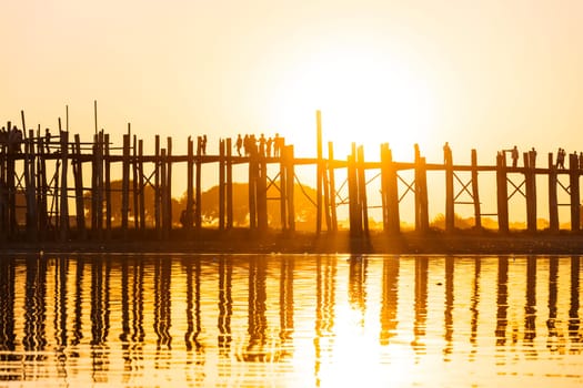 U bein bridge at sunset, Myanmar landmark in mandalay