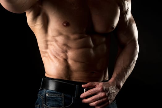 Muscled man's body part with great ripped abs