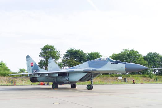 LEEUWARDEN, NETHERLANDS - JUNE 10, 2016: Slovak Air Force Mikoyan-Gurevich Mig-29AS (Mig-29SD) during the dutch air force open days
