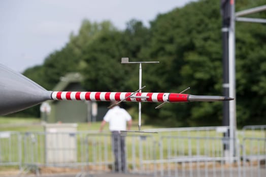 LEEUWARDEN, NETHERLANDS - JUNE 10, 2016: Measuring equipment on the nose of an F16 during the dutch air force open days