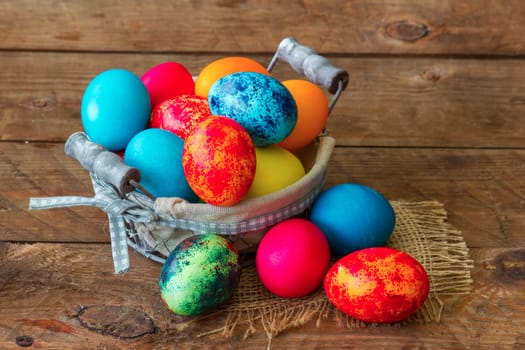 Happy Easter, colorful eggs in a basket