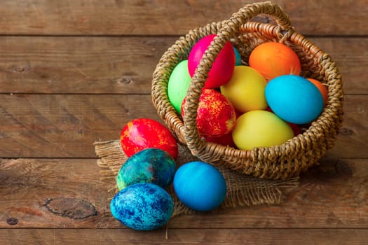 Happy Easter, colorful eggs in a basket
