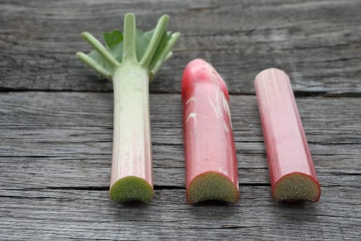 Short pieces and sticks of rhubarb raw