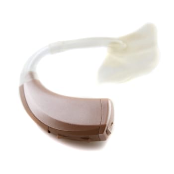 modern digital hearing aid on white background