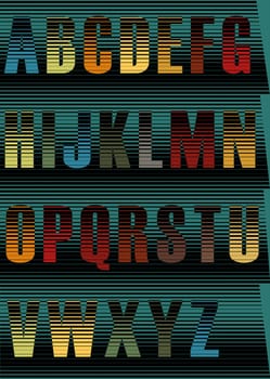 Striped Night Alphabet. Unusual spectral font. Vintage style. Illustration.