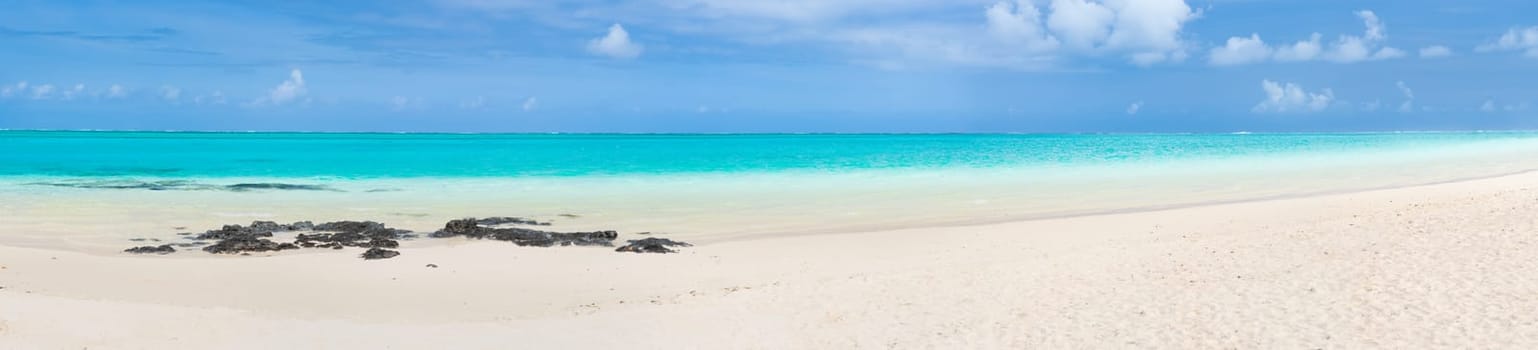 Amazing Pointe d'Esny beach on the South East Coast of Mauritius. Panorama