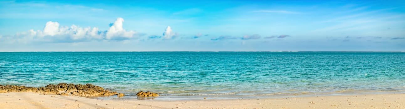Amazing Pointe d'Esny beach on the South East Coast of Mauritius. Panorama