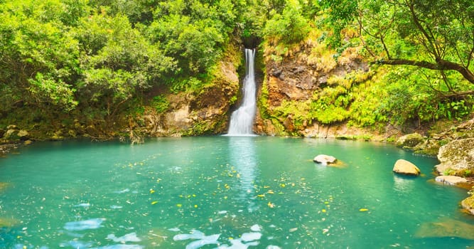 Scenic Cascade Chamouze waterfall. Mauritius island. Panorama