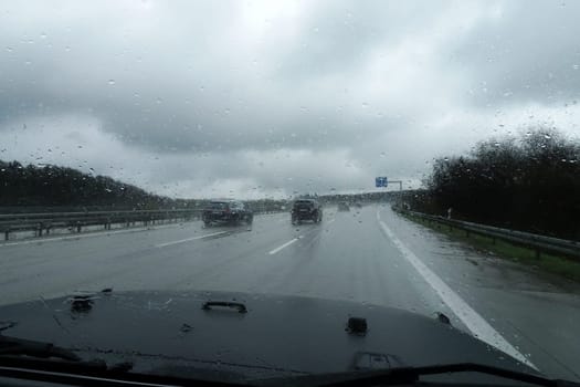 Driving in the rain on the motorway