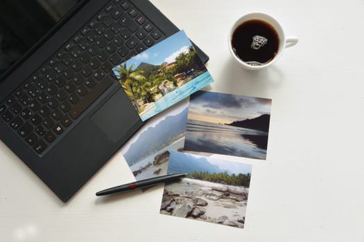 Holiday planning online PC photos coffee