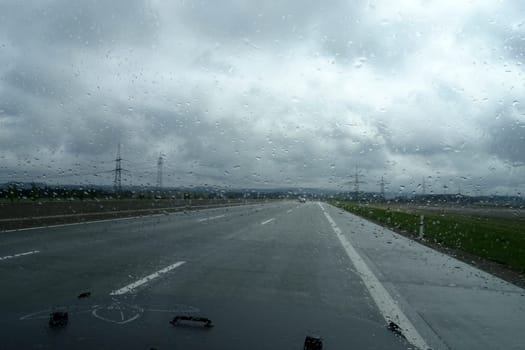 Driving in the rain on the motorway