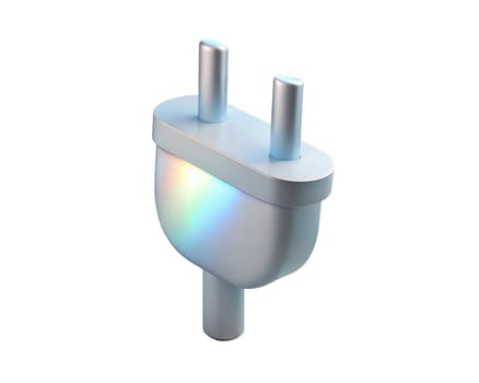 A modern, holographic 3D icon of an electric plug, isolated on white background, symbolizing energy, power, and connection with a sleek futuristic design