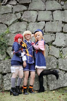 Kagawa, Japan - November 20, 2016: Young japanese girl dressed in cosplay costume at Mamugame-Jou Park. Photo taken in Marugame Cosplay Convention during a meeting of cosplayer.