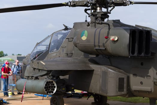 LEEUWARDEN, NETHERLANDS - JUNE 10, 2016: AH-64 apache combat helicopter during the dutch air force open days