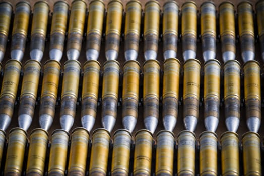 30mm cannon shells used in an onboard cannon of an AH-64 apache helicopter