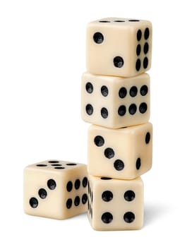 Stack of gaming dice isolated on white background