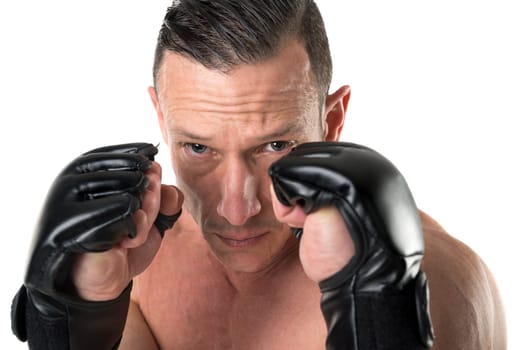 Strong Mixed Martial Arts fighter isolated in white