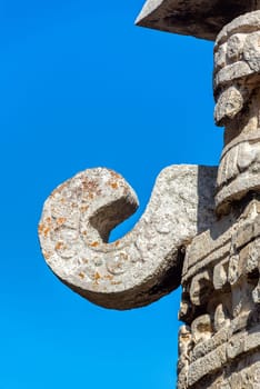 Closeup of details in the ancient ruins of Chichen Itza in Mexico