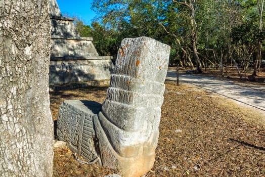 View of the ruins of the once great Mayan city of Chichen Itza in Mexico