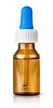 Nasal spray isolated on white background. Bottle with medicine and pipette.