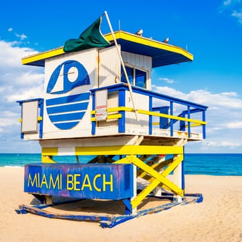 Colorful Lifeguard Tower in South Beach, Miami Beach, Florida, USA
