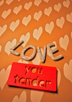 Dimensional inscription LOVE you tender on background. 3D rendering.