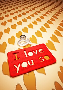 Dimensional inscription and I Love you so on background. 3D rendering.