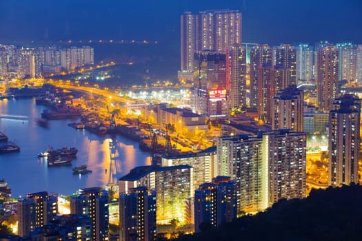 Hong Kong Tuen Mun downtown at night