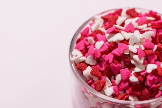 Valentines Day Glass with lots of sweet candy hearts