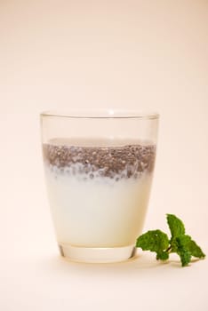 Healthy breakfast with chia pudding in glass