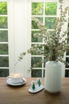 Coffee With Latte Art On Wooden Table, stock photo