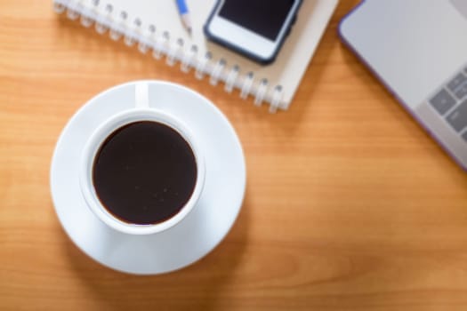 Hot Cup Of Coffee On Working Table, stock photo