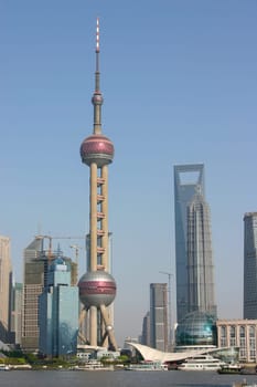 The famous city skyline of Shanghai Pudong, China.