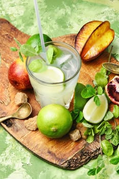 refreshing drink with fresh lime,orange, mint and averrhoa