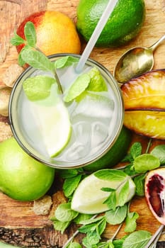 refreshing drink with fresh lime,orange, mint and averrhoa