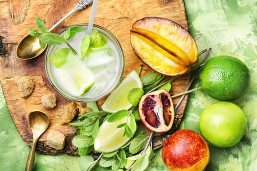 refreshing drink with fresh lime,orange, mint and averrhoa